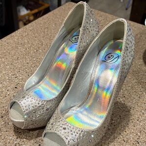 Elegant Rhinestone Peep-Toe Heels